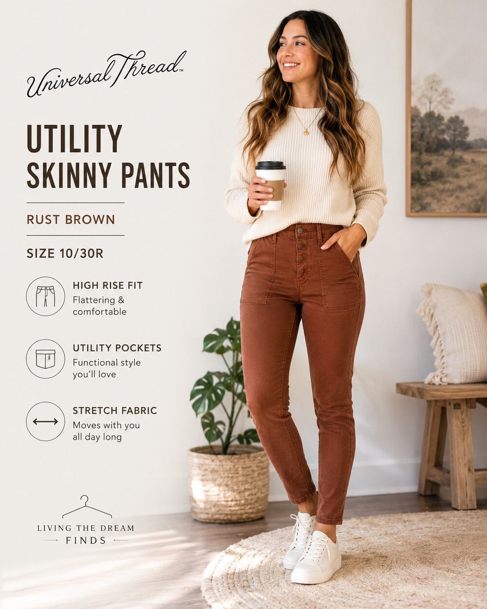Universal Thread Women's Rust Brown Skinny Pants Size 10/30R High Rise Stretch